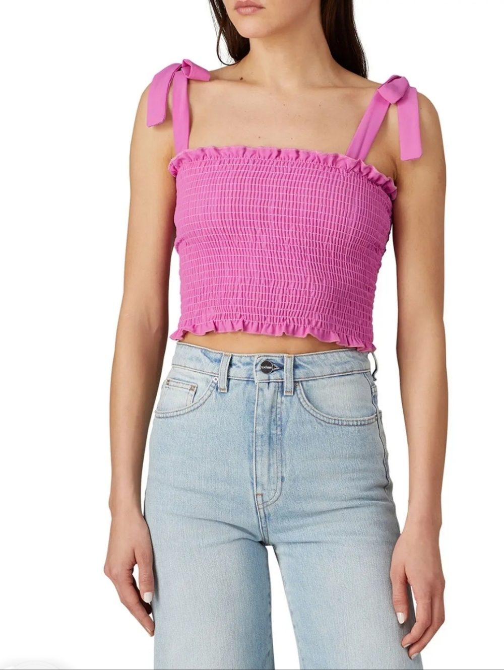 SHOW ME YOUR MUMU Pink Antoinette Smocked Top Tie Straps Size Small